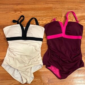 Boden Women’s One-Piece Swimsuits in Cream/Black and Burgundy/Pink